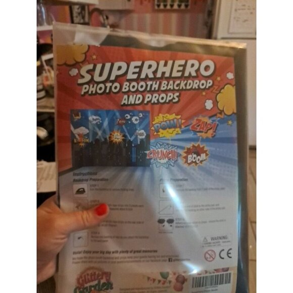 Superhero Backdrop with 4 Comic Action Word Photo Booth Prop New - Picture 2 of 2